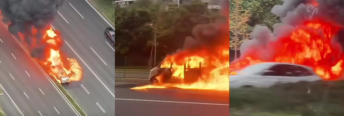 成都南三环桂溪立交桥货车起火 氯酸钠爆炸现场浓烟滚滚 万幸无人员伤亡